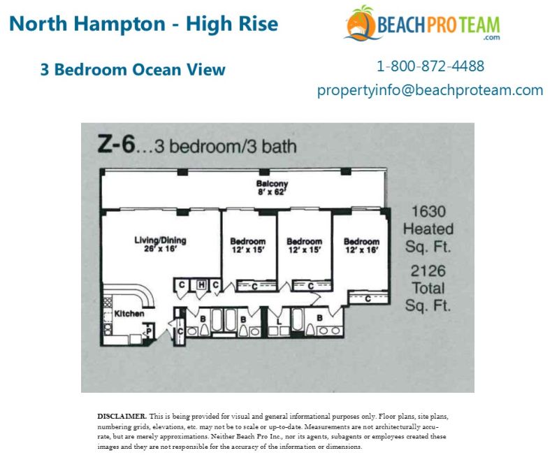 Kingston Plantation - North Hampton Floor Plan Z6 - 3 Bedroom Ocean View